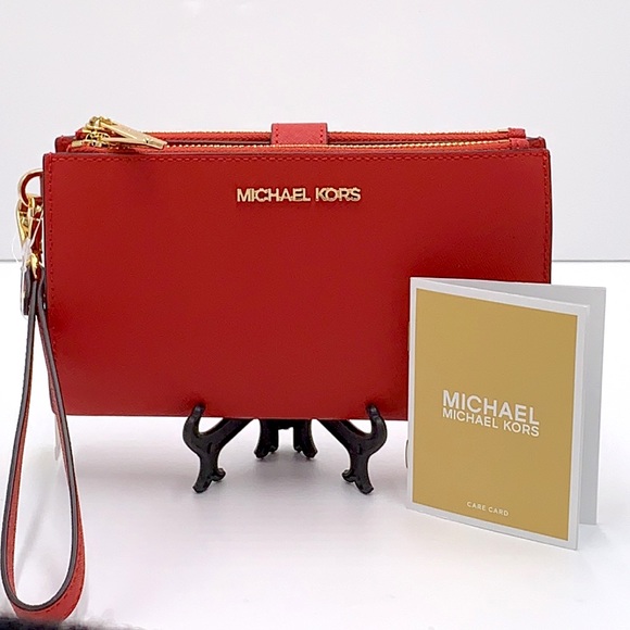 MICHAEL KORS LARGE DOUBLE ZIP WRISTLET WALLET FLAME COLOR - Picture 2 of 10